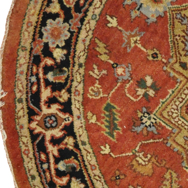 Tapis oriental en laine noué à la main orange / brun, Rond 5 pi