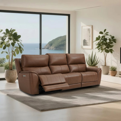 113.5'' Genuine Leather Double-Width Power Reclining Sofa With Zero Gravity, Power Headrest and Lumbar Support