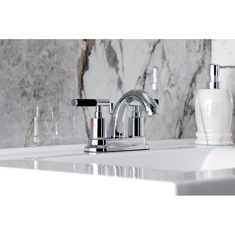Kingston Brass Kaiser Two-Handle 3-Hole Deck Mount 4" Centerset Bathroom Faucet with Pop-Up Drain, Polished Chrome
