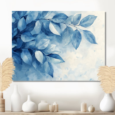 «Soft Leaves In Hazy Blues Watercolor II», art mural sur toile Plants
