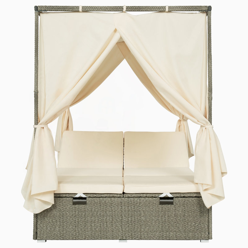 Chaise longue réglable avec auvent et coussins amovibles