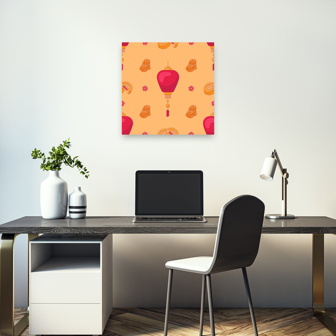 Festive Lanterns And Mooncakes Traditional Flower Wall Art Print