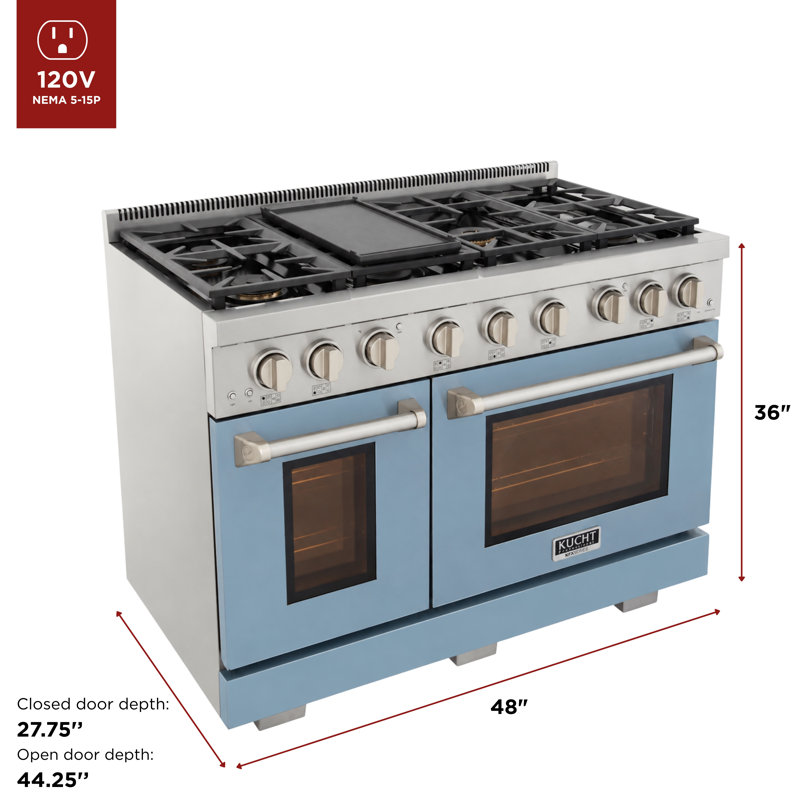 48 in. 6.7 cu. ft. Natural Gas Range Two Ovens in Olive Green with True Simmer Burners, Natural Gas, Light Blue
