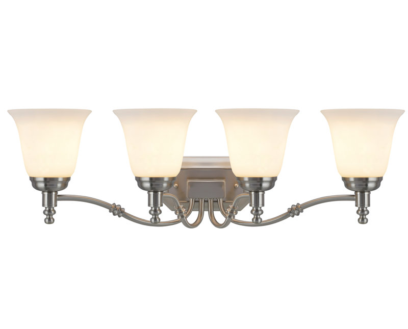 Satin Nickel 4-Light Vanity Fixture with Frosted Glass Shades