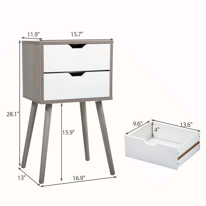 Ensemble de 2 tables de chevet avec rangement à deux tiroirs pour canapé de salon - gris