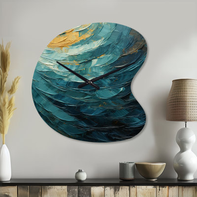 Horloge murale Teal Majestic Motion - spirales abstraites en métal, horloge murale asymétrique