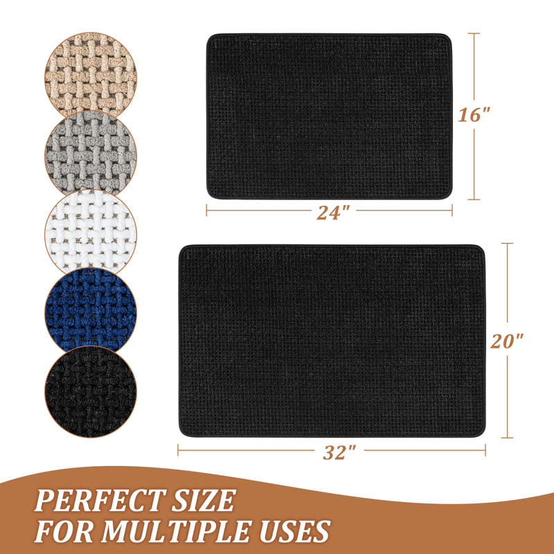 Ensemble de tapis de salle de bain ultra-mince en chenille, Ensemble de 2 - L 32 po x l 20 po, L 24 po x l 16 , Noir