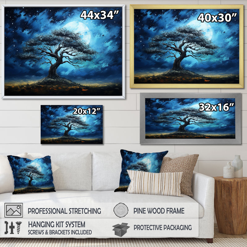 Arbre bleu d'Afrique, Serengeti, art mural 5, Cadre de coin argenté fermé, H 24 po x l 32 po x P 1 po