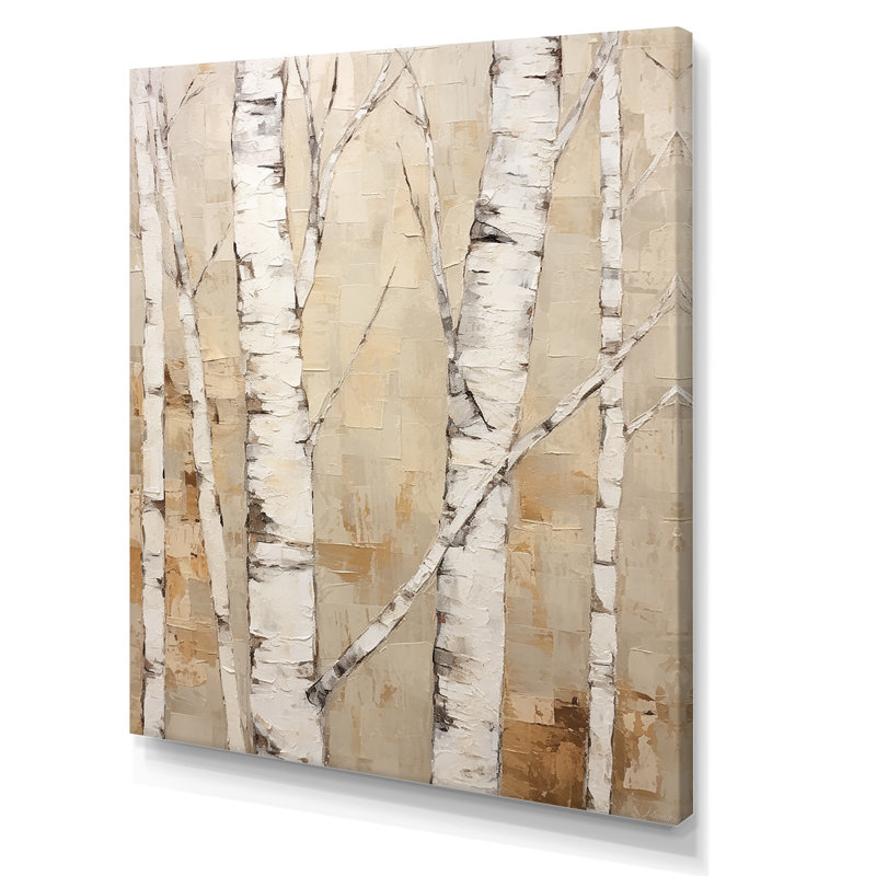 Beige minimalisme arbre bouleau IV sur toile, H 44 po x l 34 po x P 1,5 po, Toile tendue