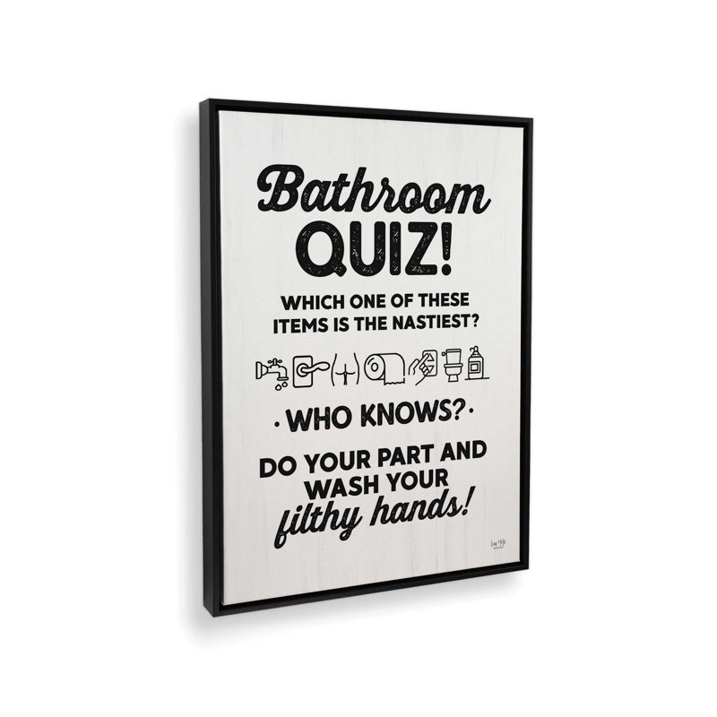 «Bathroom Quiz» par Lux + Me Designs, reproduction d'art, L 30 x H 40, Noir, Toile avec cadre
