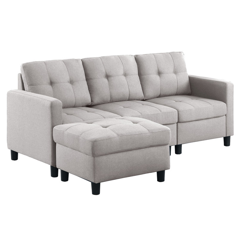 Kentrell Modular Sofa With Ottoman, Light Gray, 34.3" H x 74.5" W x 30.5" D