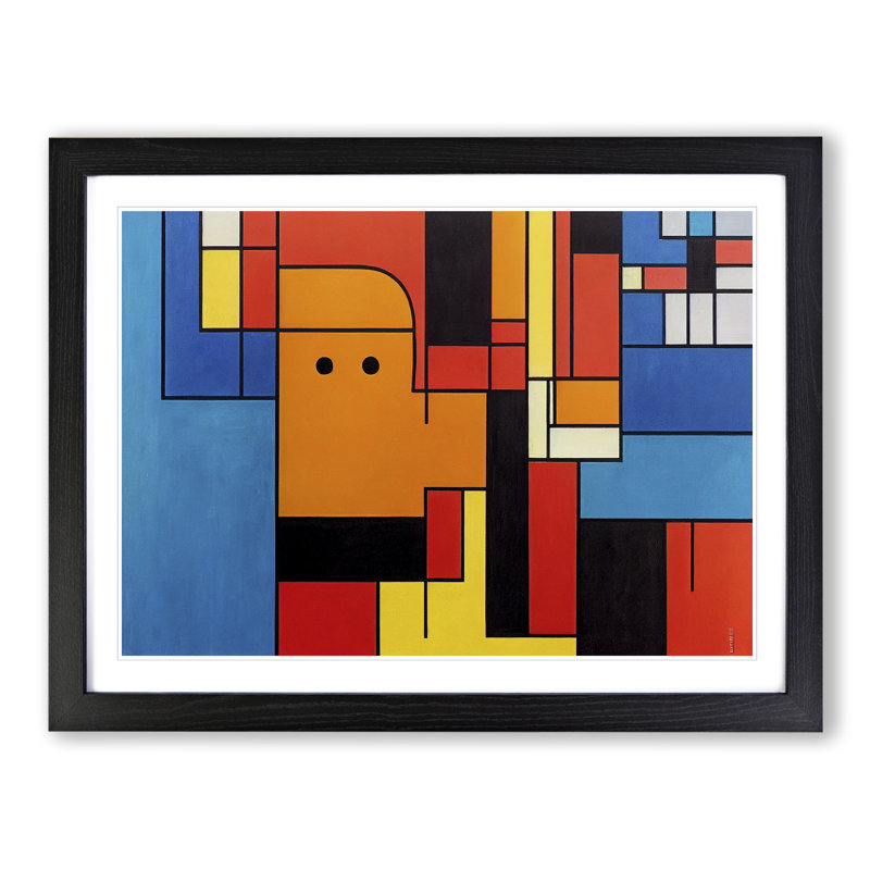 Abstract Art Cubism - Picture Frame Painting, Black, 46cm H x 64cm W x 2cm D