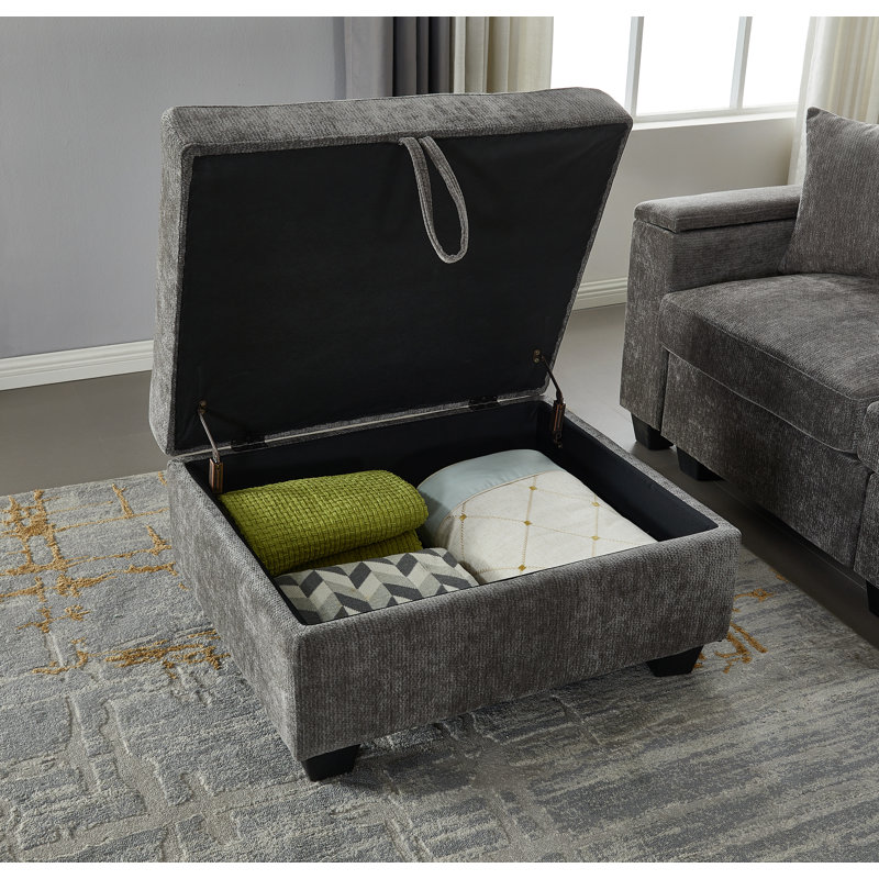 Canapé modulaire en L en chenille pour 4 personnes avec repose-pieds, console, USB et ports de charge Type-C, Gray