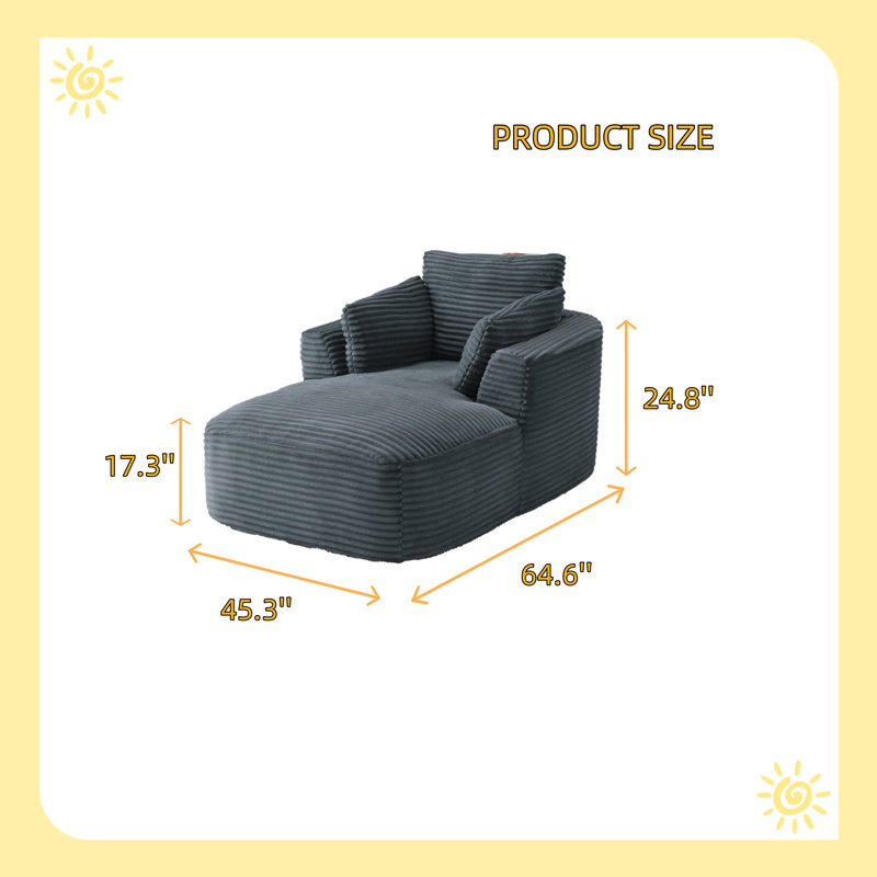 Très grand fauteuil inclinable en velours côtelé, Gris