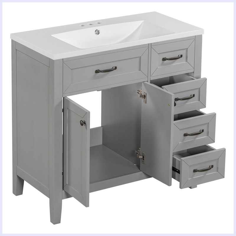 Ensemble de meuble-lavabo moderne avec lavabo et tiroirs, Gris
