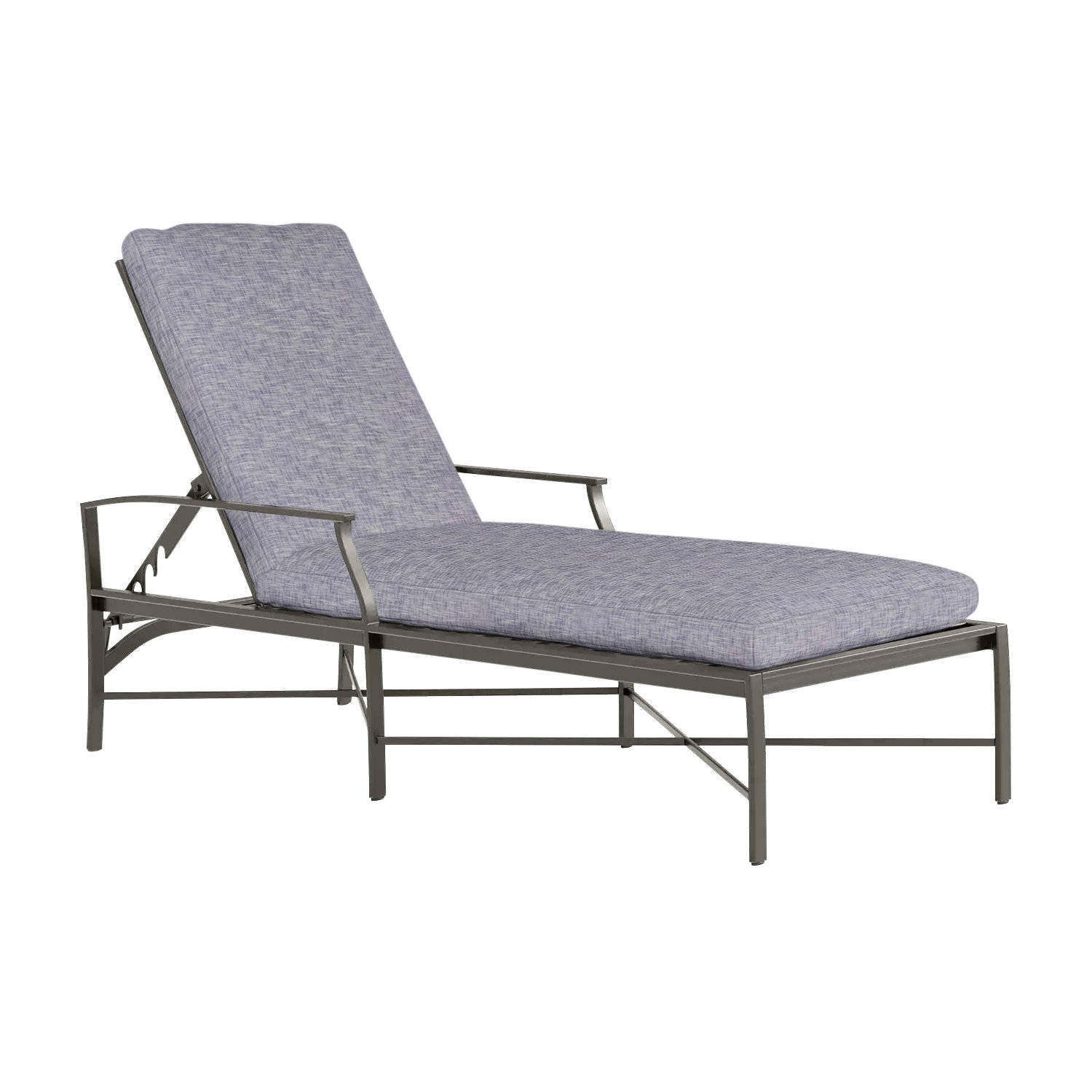 Monaco Wrought Aluminum Outdoor Chaise Lounge, Dove Sunbrella® Linen, No Welt, Slate Gray
