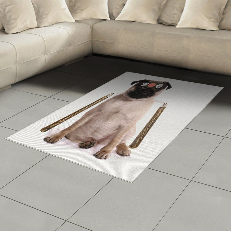 Pug High Density Long Fiber Poly Threads Decorative Area Rug Carpet, Rectangle 4' x 5'8"
