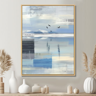 «Blue Oceans Edge Of Wonder Accents With White», impression d'art sur toile encadrée abstraite bleue