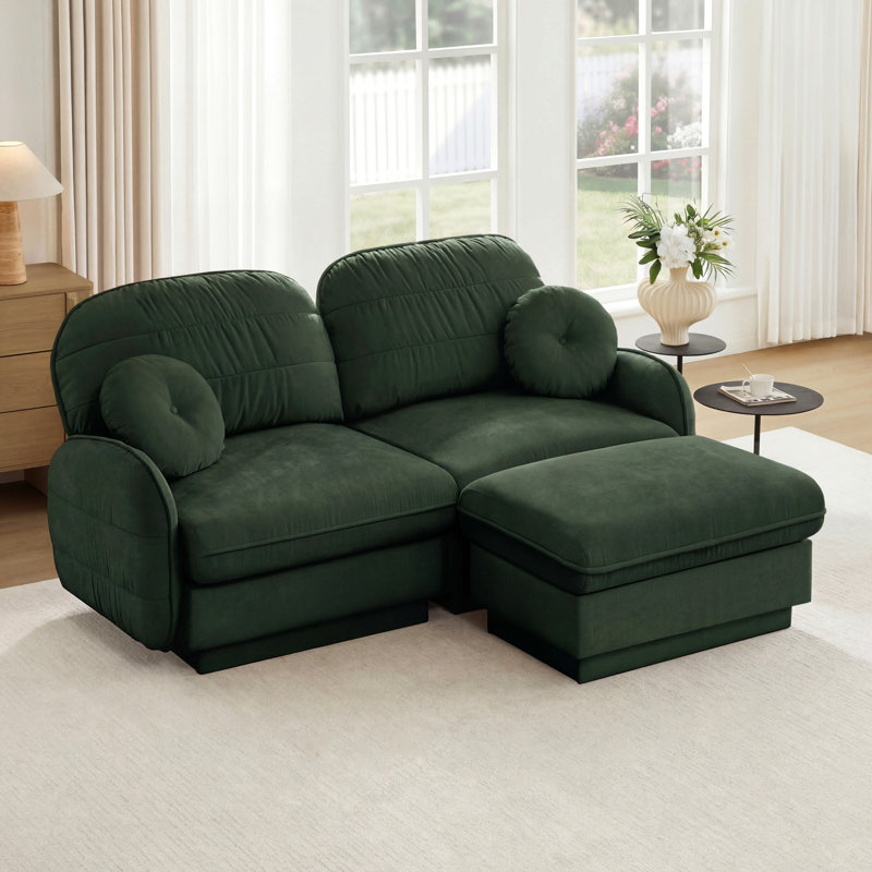 Canapé en L Chenille Cloud, L 73,2 po, Chenille verte