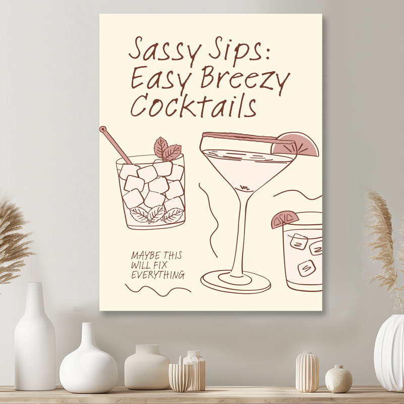 Sassy Sips: Easy Breezy Cocktail - Décoration murale cocktails, Métal métal, H 32 po x l 24 po x P 1 po