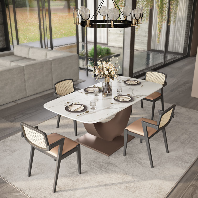 Modern Stylish Dining Table Rectangle White Sintered Stone Top Orren Ellis Size: 35.4 W x 70.9 L