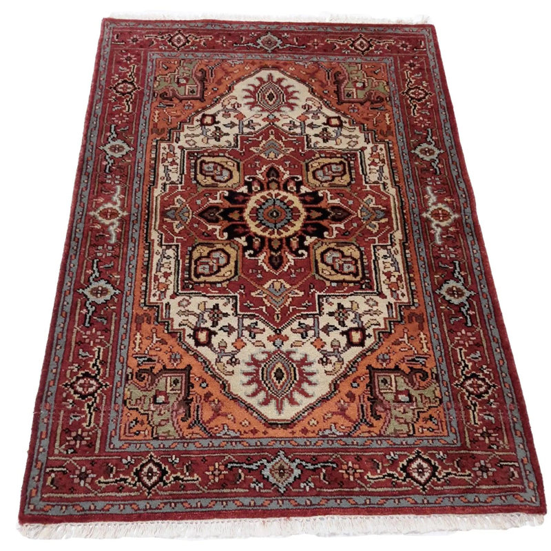 Canvello Hand Made Casual Medallion Indo Heriz Rug - 4'0'' X 5'11''