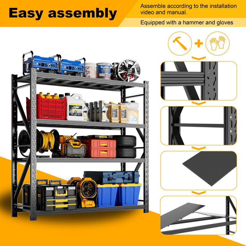 Étagère de garage robuste à hauteur réglable à 4 niveaux, support de rangement en acier d'une capacité de 2 400 lb, tablettes industrielles de H 65 po x l 67 po x P 22 po pour le garage, le sous-sol, l'entrepôt et l'atelier