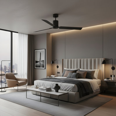 Ventilateur de plafond intérieur à 62 lumières à DEL Visual Comfort Cleancut Smartcut avec tige filetée, pales en ABS noir minuit et télécommande portable