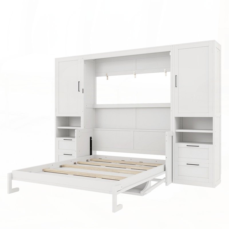 Lit escamotable escamotable avec tiroirs de garde-robe et tablettes Murphy, Blanc