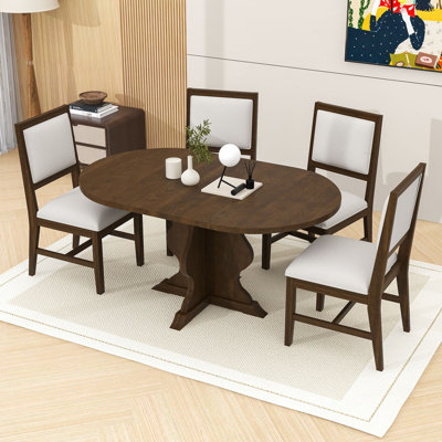 5Pcs Farmhouse Dining Set with Extendable Table and 4 Upholstered Chairs for Dining Room