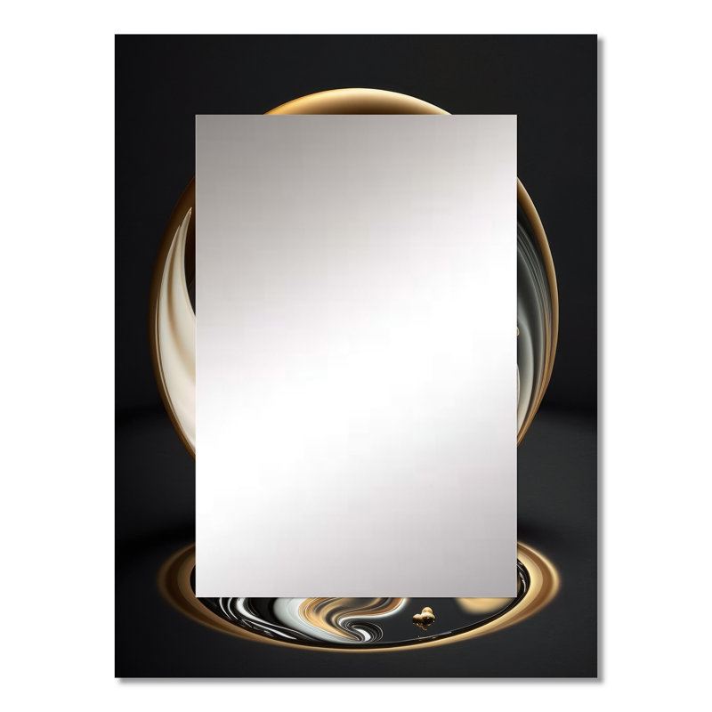 Gold And Black Stained Glass Spiral V - Gold Modern Wall Mirror, 32" x 24"