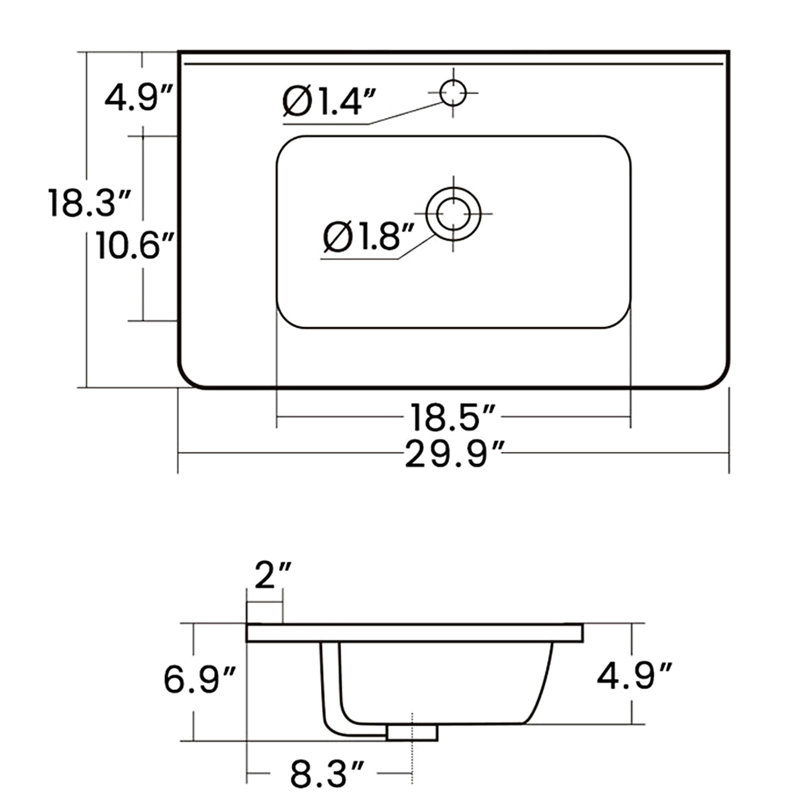 Exquisite Glossy White Ceramic Sink - Integrated, Surface -Grade To Flooding