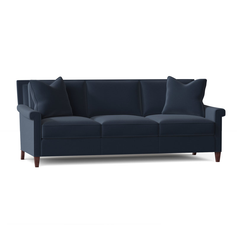 Libby Langdon 85.5" Flared Arm Sofa with Reversible Cushions, Almond Buff, 8789 Indigo Polyester