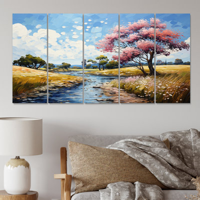 Pissenlits Vangogh dans la prairie I - Décoration murale Vangogh - 5 panneaux égaux