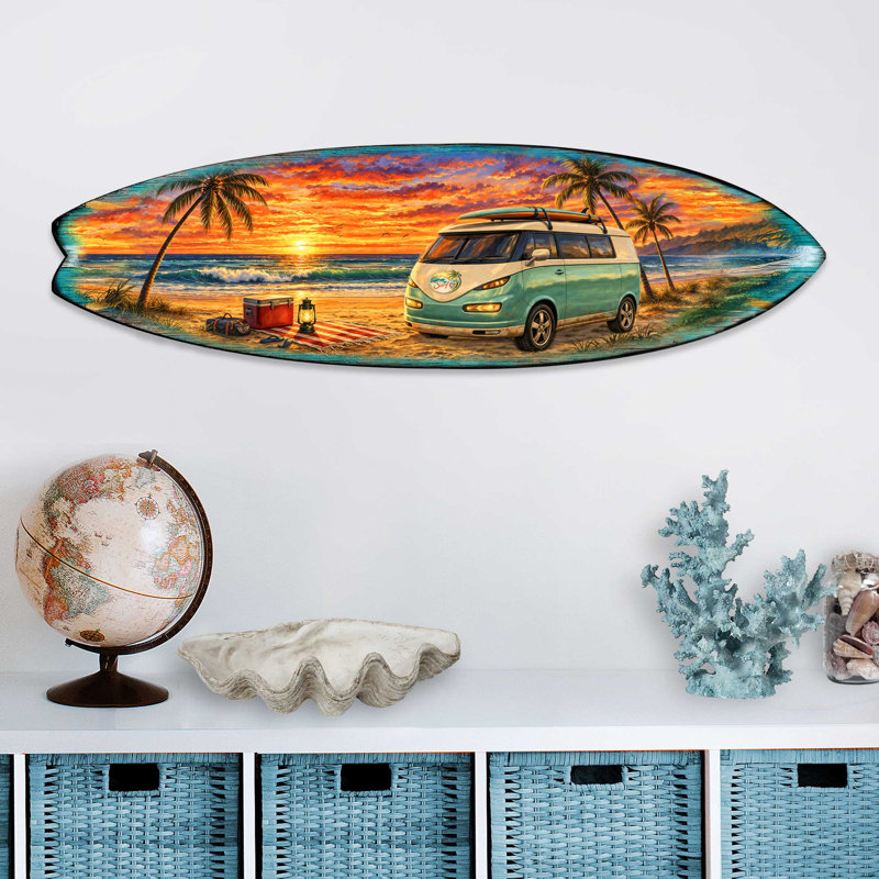 Coucher de soleil coucher de soleil, planche de surf, art mural, décoration côtière faite à la main par g. Debrekht