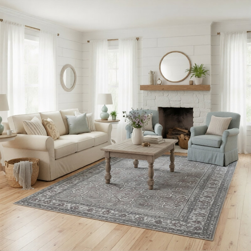 Glenmoor Machine-Washable Vintage Botanical Rod-Iron Area Rug , Rectangle 9'2" x 11'9"