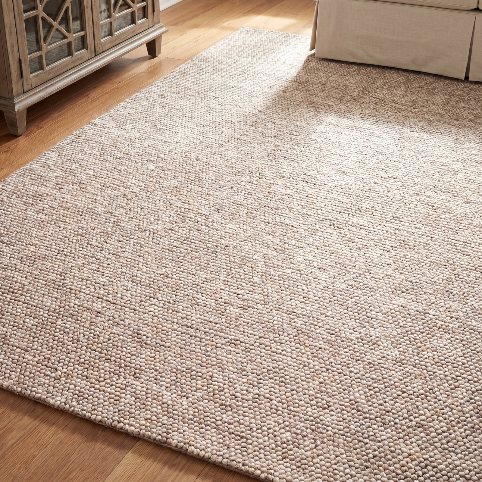 Elle Beige Hand-Woven Wool Rug, Rectangle 10' x 14'
