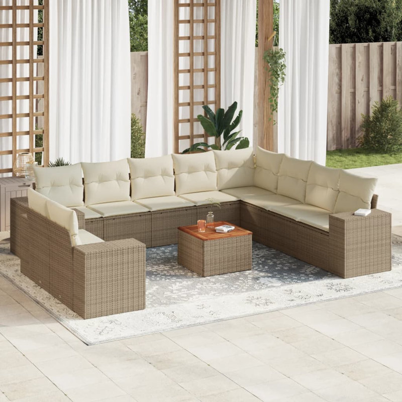  Ensemble de canapé de jardin beige, Blanc, crème, Beige