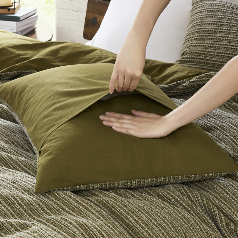 3 pièces, couette pour lit double / grand lavé à la gaufre, conçue pour la durabilité, tissu naturellement respirant 100% coton - doux au toucher, 4 attaches de coin