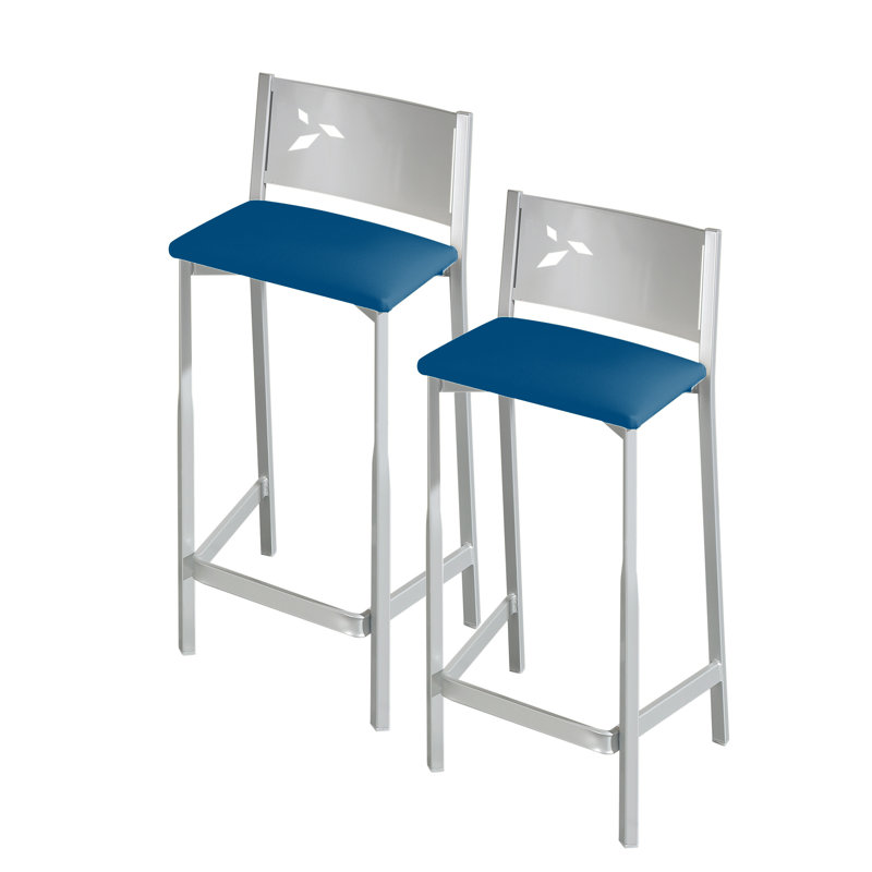 Fazile Upholstered and Faux Leather Bar Stool, Blue