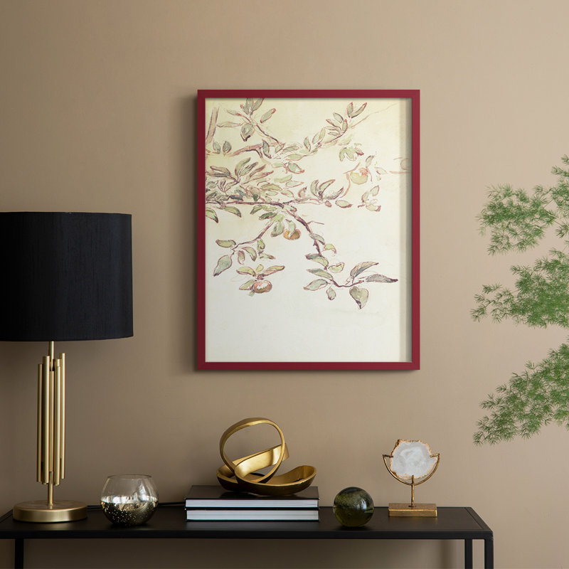 Impression florale vintage encadrée CLX - bois massif, Rouge, H 15 po x l 12 po