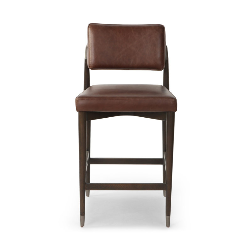 Anton Upholstered Stool, Counter Stool (27" Seat Height), Cognac Genuine Leather