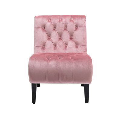Pink Velvet Armless Chair For Bedroom And Office - Soft Living Spaces Foam Filled