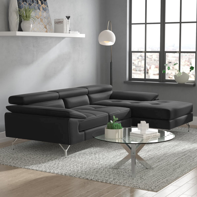 Grasmere Leather L-Shaped Sectional, Red Genuine Leather, Right Hand Facing