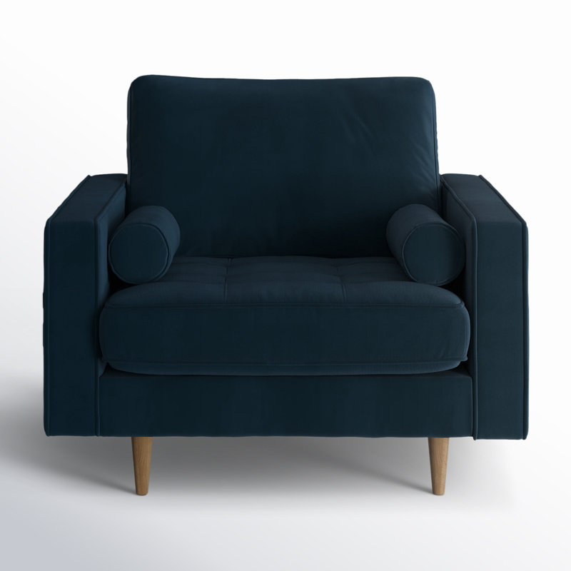 Geo Upholstered Armchair, Ink Blue Performance Velvet