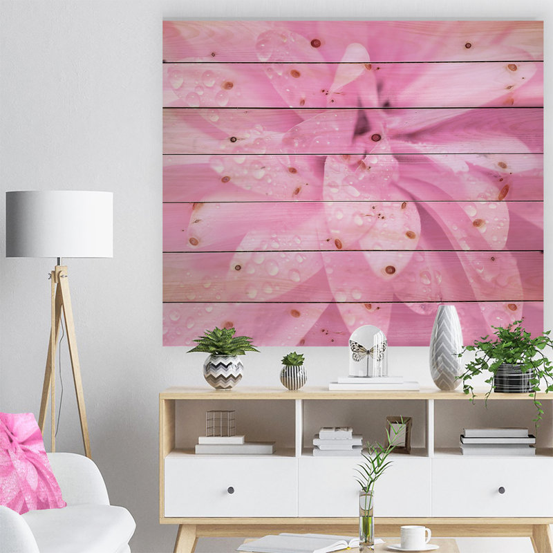 Abstrait fleur rose avec pétales - Peinture sur bois sans cadre, H 30 po x l 40 po x P 1 po