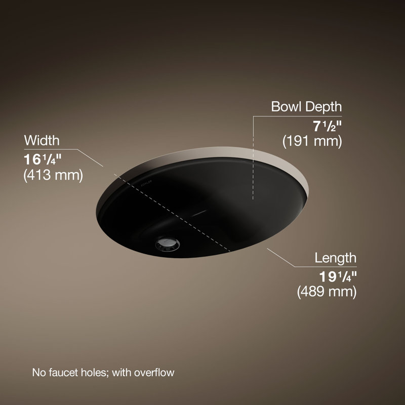 Caxton® Vitreous China Oval Undermount Bathroom Sink with Overflow, Black Black