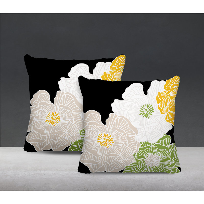 Floral Outdoor Reversible Throw Pillow, 19W" x 19H", White