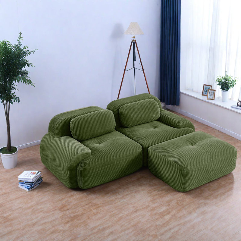 Canapés modulaires polyvalents, conception incurvée en velours côtelé olive pour la maison