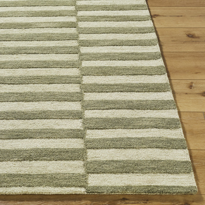 Moroccan Wool Hand Tufted Area Rug, Sage/Olive/Cream, Rectangle 183 x 275 cm